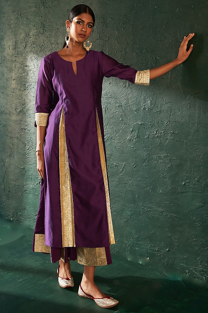 Purple Chanderi Gota Kurta Set by Charkhee at Pernia's Pop Up Shop