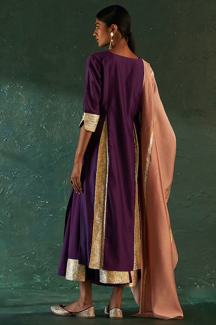 Purple Chanderi Gota Kurta Set by Charkhee at Pernia's Pop Up Shop