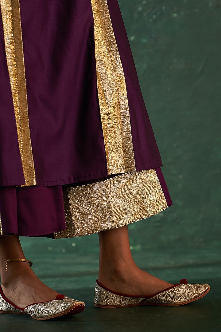 Purple Chanderi Gota Kurta Set by Charkhee at Pernia's Pop Up Shop