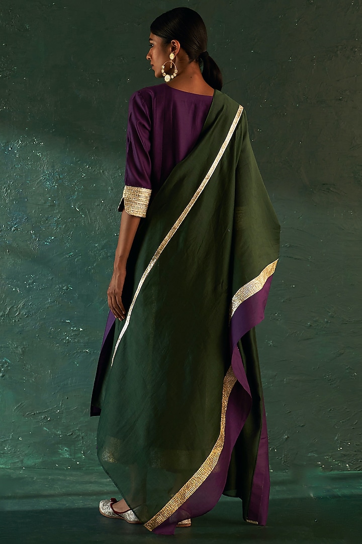 Purple Chanderi Gota Kurta Set by Charkhee at Pernia's Pop Up Shop