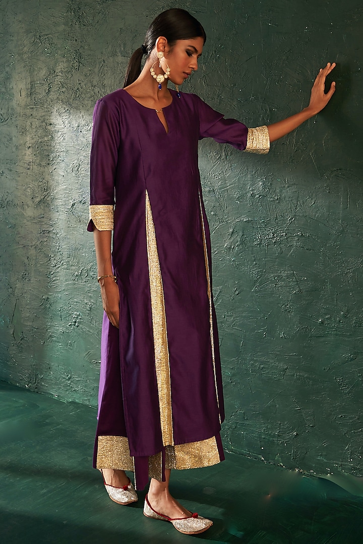 Purple Chanderi Gota Kurta Set by Charkhee at Pernia's Pop Up Shop