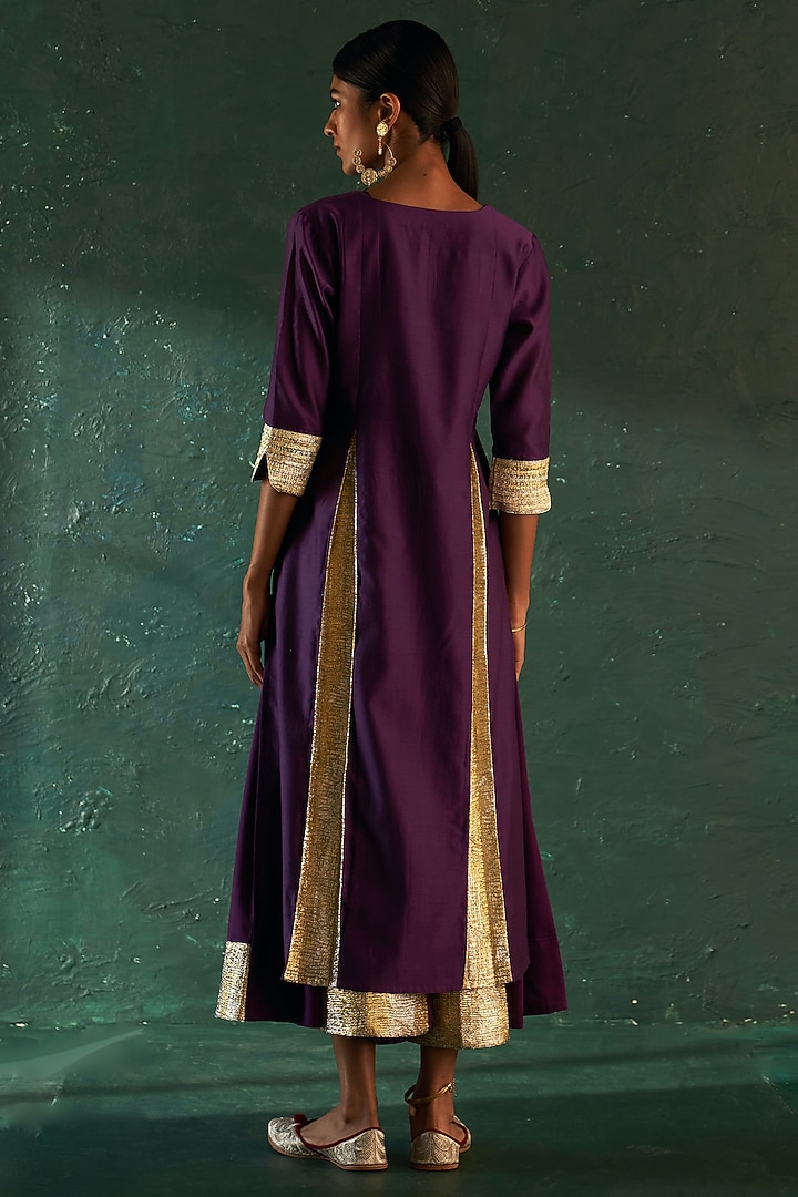 Purple Chanderi Gota Kurta Set by Charkhee at Pernia's Pop Up Shop