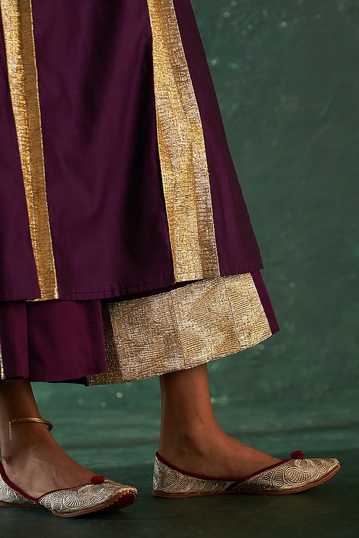 Purple Chanderi Gota Kurta Set by Charkhee at Pernia's Pop Up Shop