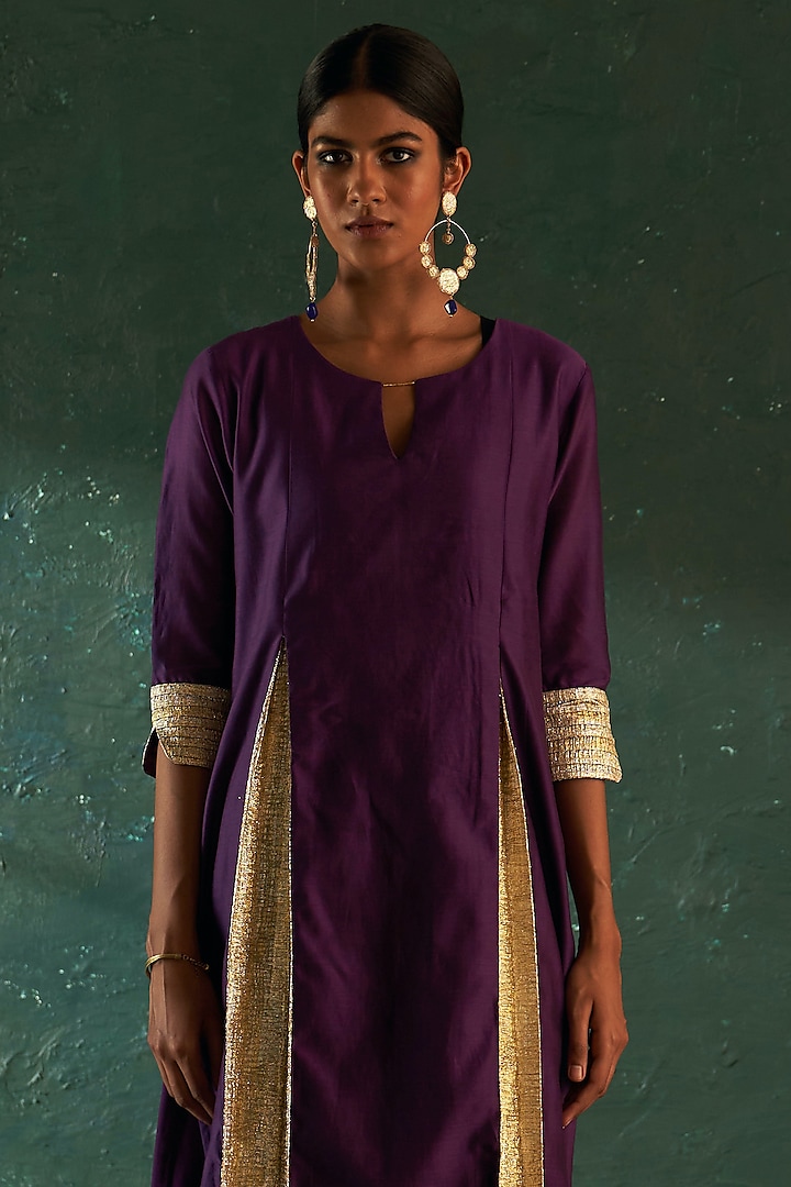 Purple Chanderi Gota Kurta Set by Charkhee at Pernia's Pop Up Shop
