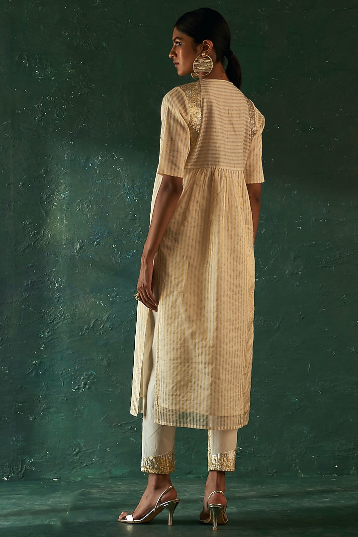 Ivory Silk Tissue Gota Kurta Set by Charkhee at Pernia's Pop Up Shop