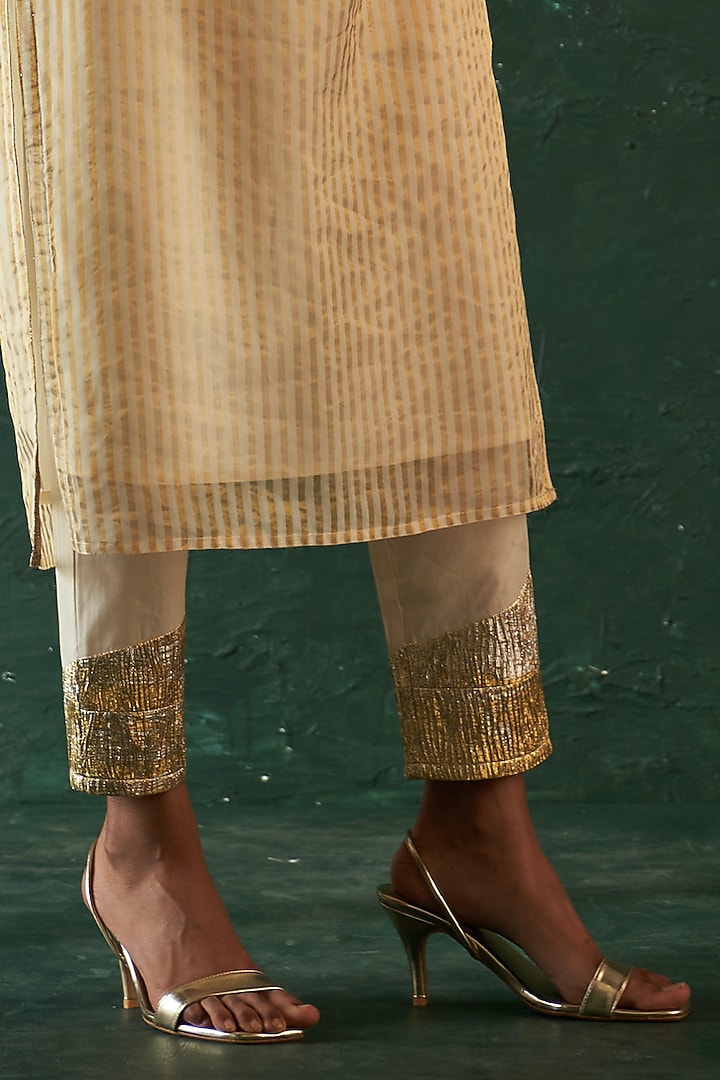 Ivory Silk Tissue Gota Kurta Set by Charkhee at Pernia's Pop Up Shop