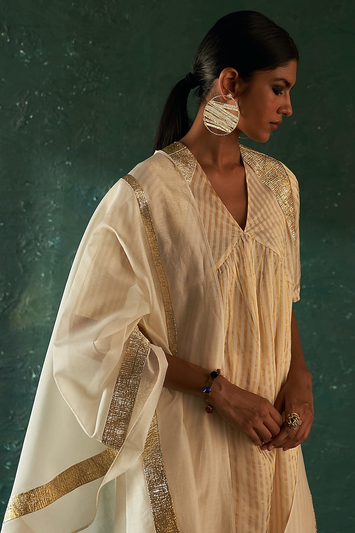 Ivory Silk Tissue Gota Kurta Set by Charkhee at Pernia's Pop Up Shop