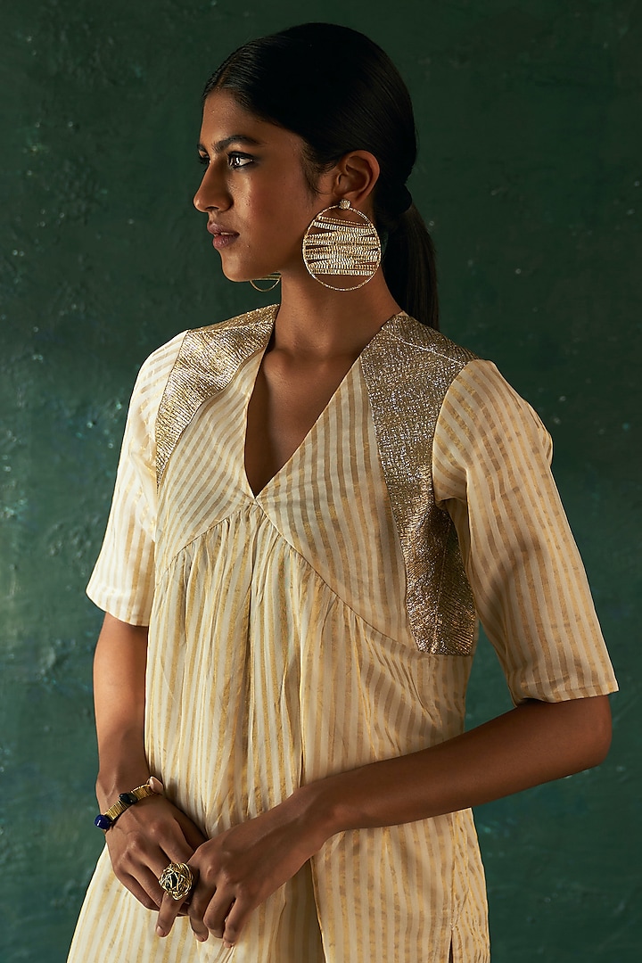 Ivory Silk Tissue Gota Kurta Set by Charkhee at Pernia's Pop Up Shop