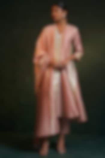 Rose Pink Chanderi Gota Party Wear Anarkali Set by Charkhee at Pernia's Pop Up Shop