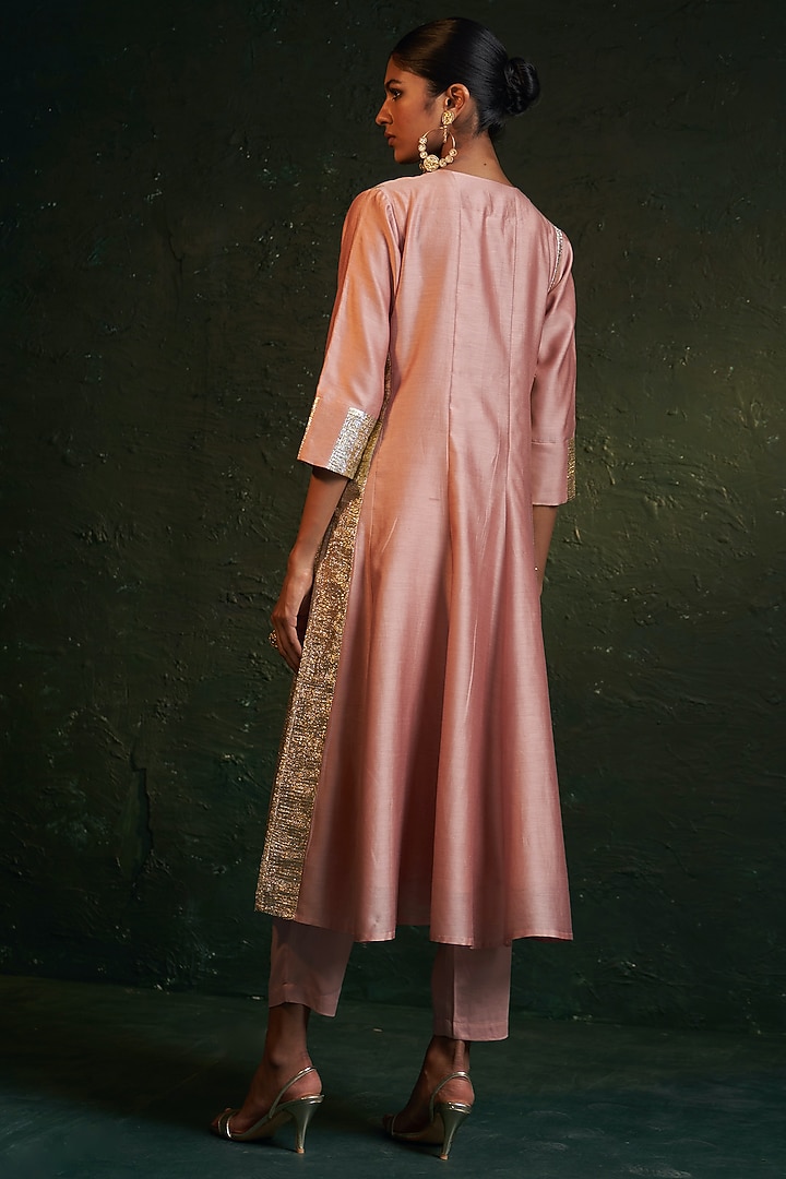 Rose Pink Chanderi Gota Party Wear Anarkali Set by Charkhee at Pernia's Pop Up Shop