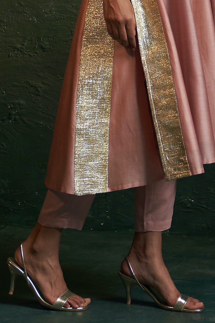 Rose Pink Chanderi Gota Party Wear Anarkali Set by Charkhee at Pernia's Pop Up Shop
