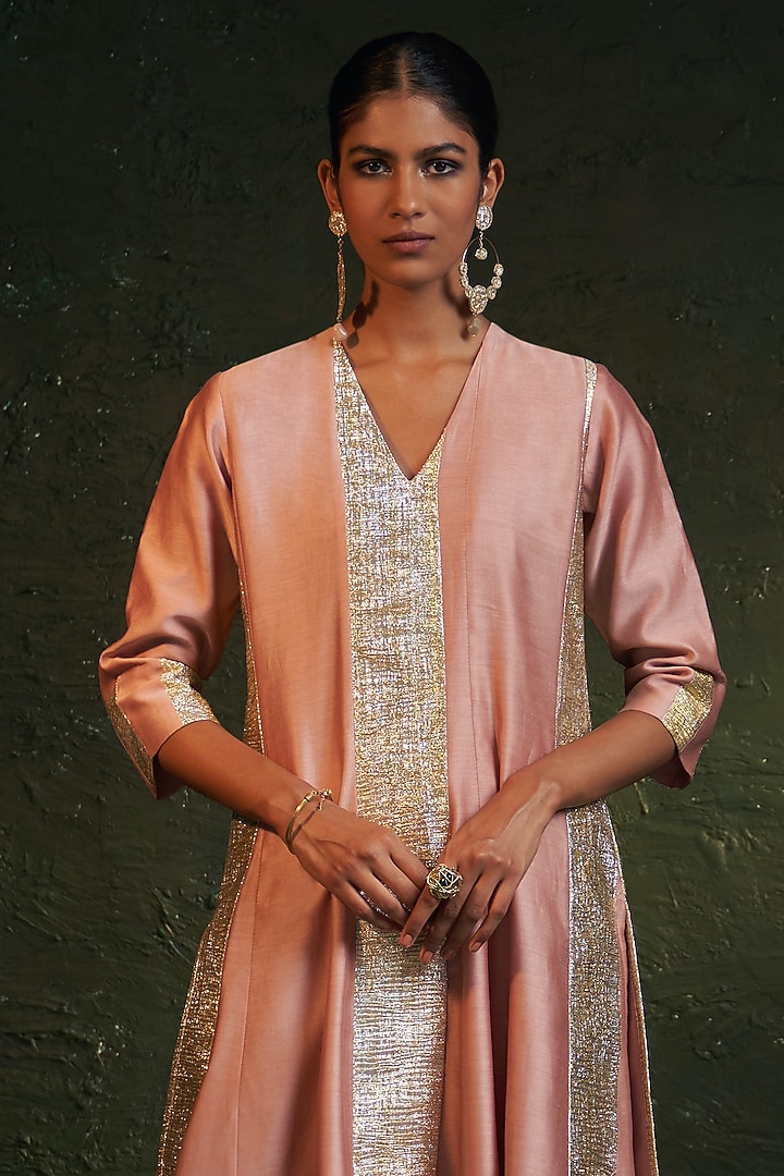 Rose Pink Chanderi Gota Party Wear Anarkali Set by Charkhee at Pernia's Pop Up Shop