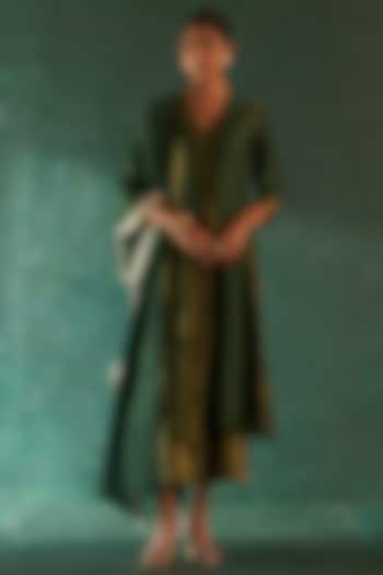 Deep Green Chanderi & Tissue Anarkali Set by Charkhee at Pernia's Pop Up Shop