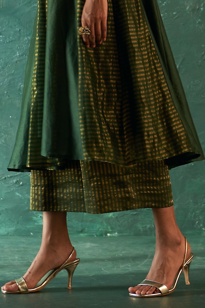Deep Green Chanderi & Tissue Party Wear Anarkali Set by Charkhee at Pernia's Pop Up Shop