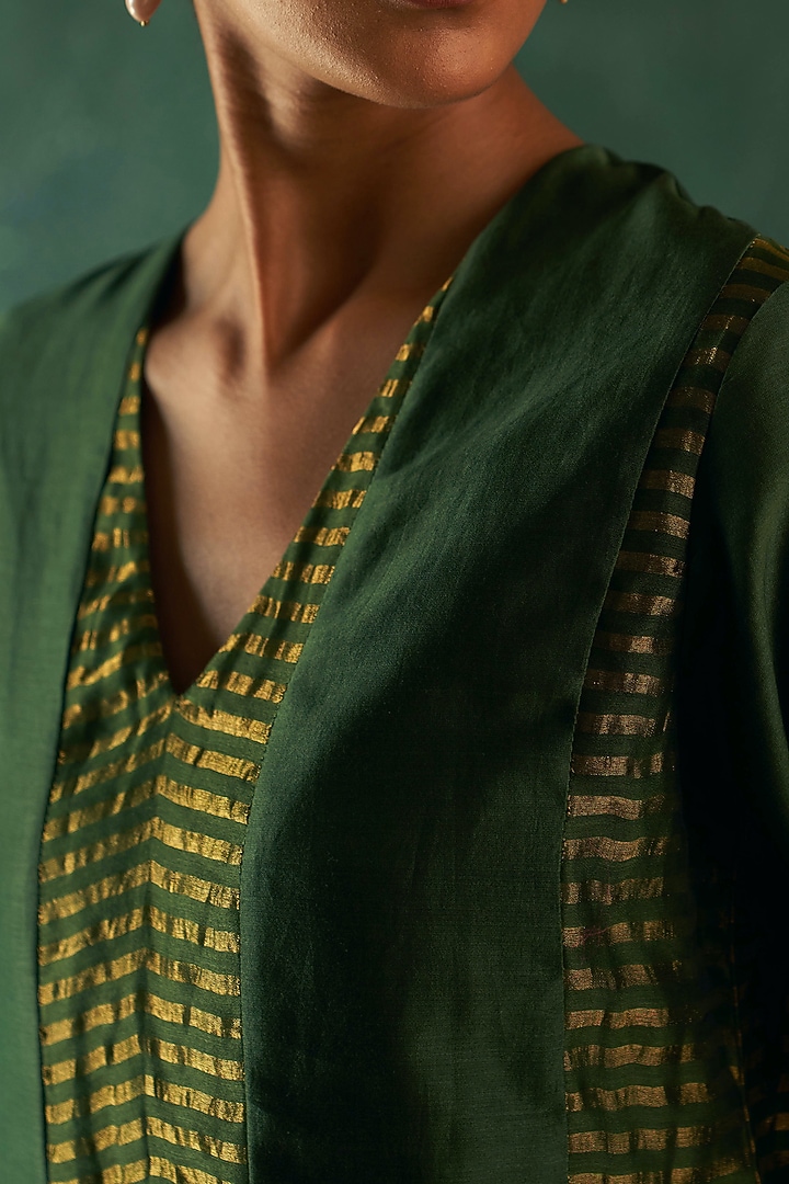 Deep Green Chanderi & Tissue Party Wear Anarkali Set by Charkhee at Pernia's Pop Up Shop