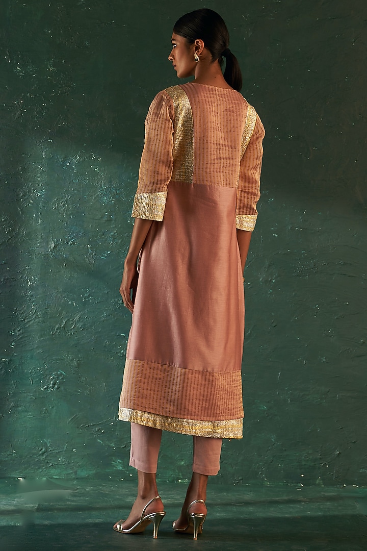 Rose Pink Silk Tissue Gota Kurta Set by Charkhee at Pernia's Pop Up Shop