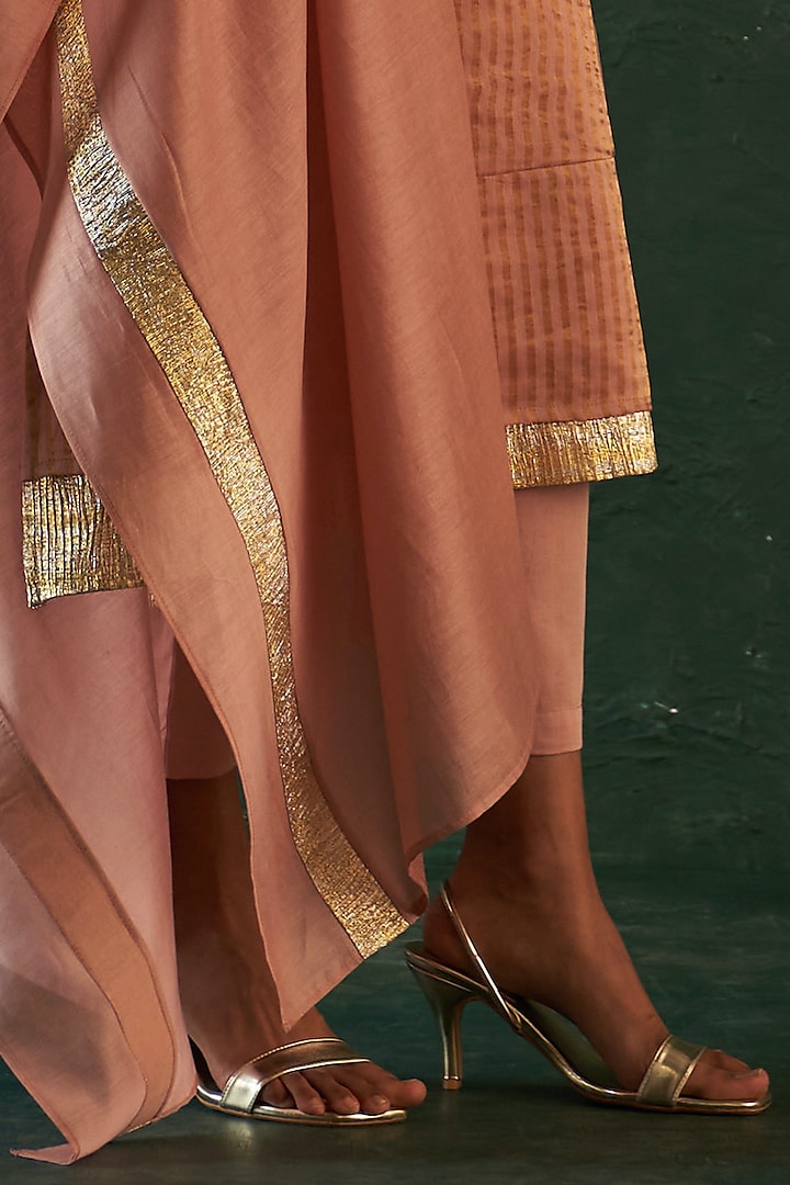 Rose Pink Silk Tissue Gota Kurta Set by Charkhee at Pernia's Pop Up Shop