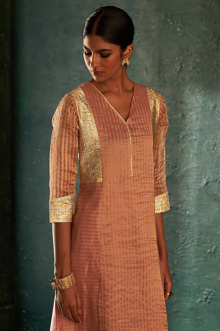 Rose Pink Silk Tissue Gota Kurta Set by Charkhee at Pernia's Pop Up Shop