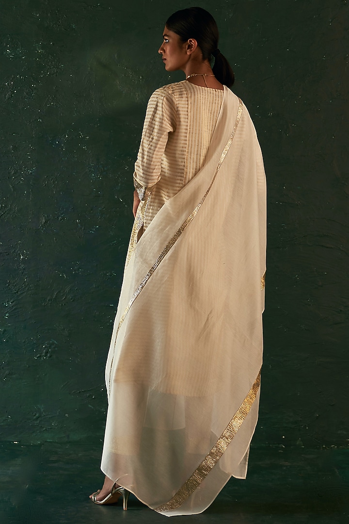 Ivory Silk Tissue Gota Striped Kurta Set by Charkhee at Pernia's Pop Up Shop