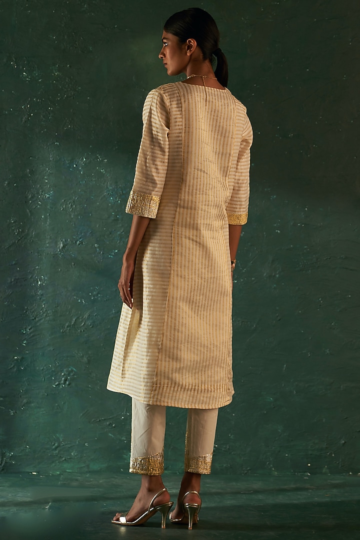 Ivory Silk Tissue Gota Striped Kurta Set by Charkhee at Pernia's Pop Up Shop