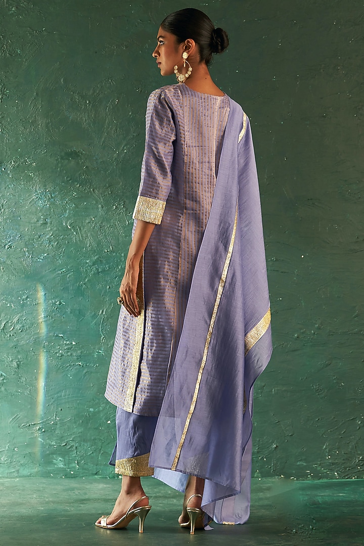Lavender Silk Tissue Gota Striped Kurta Set by Charkhee at Pernia's Pop Up Shop