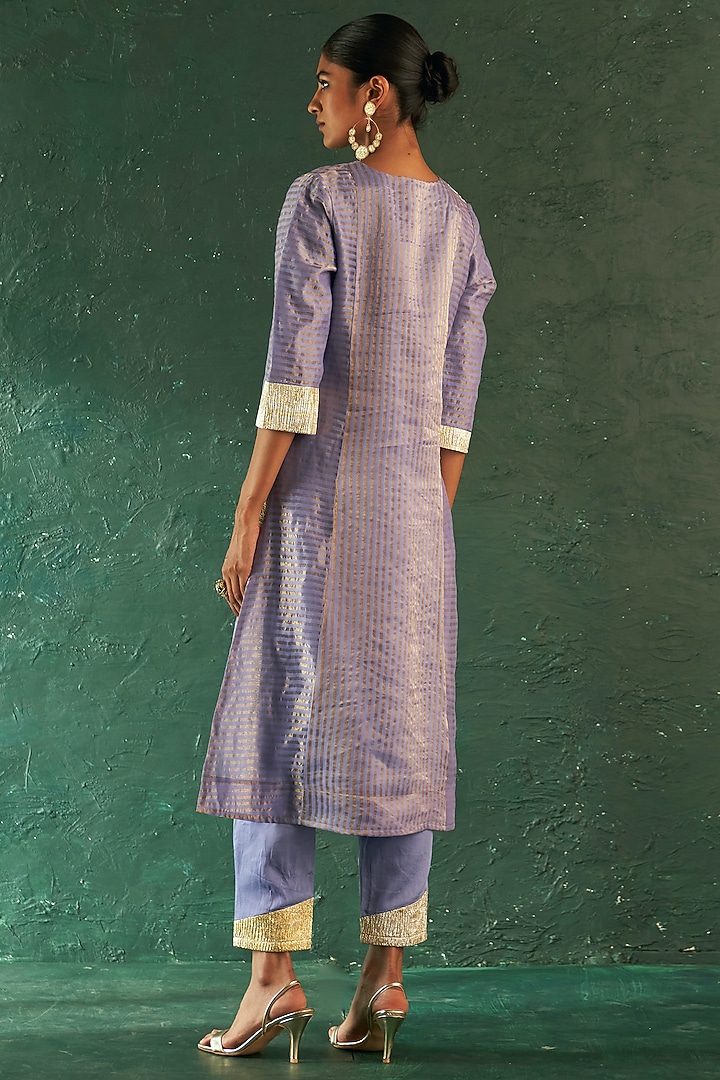 Lavender Silk Tissue Gota Striped Kurta Set by Charkhee at Pernia's Pop Up Shop