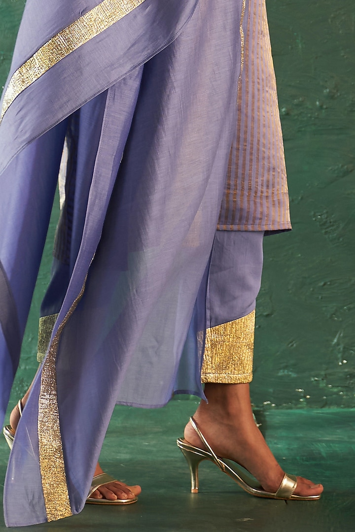 Lavender Silk Tissue Gota Striped Kurta Set by Charkhee at Pernia's Pop Up Shop