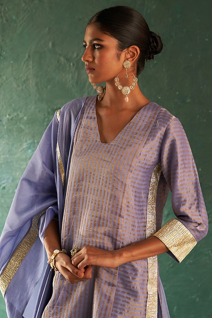 Lavender Silk Tissue Gota Striped Kurta Set by Charkhee at Pernia's Pop Up Shop