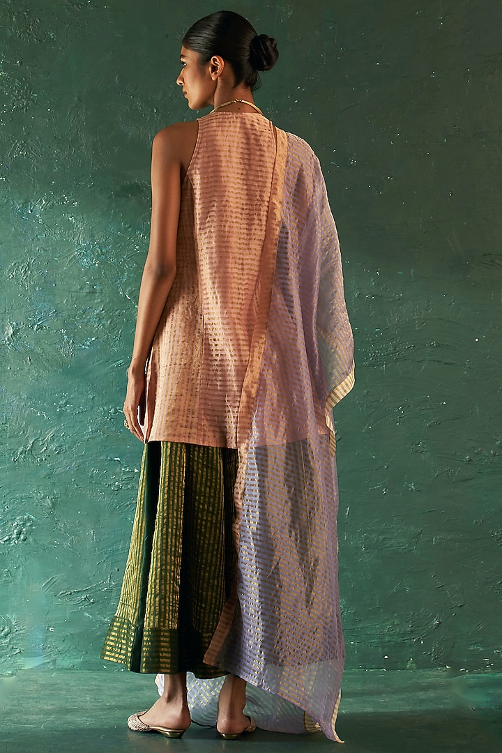 Rose Pink Silk Tissue Gota Striped Kurta Set by Charkhee at Pernia's Pop Up Shop
