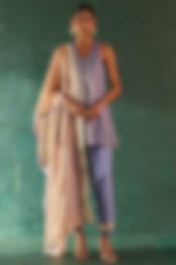 Lavender Silk Tissue Gota Striped Kurta Set by Charkhee at Pernia's Pop Up Shop