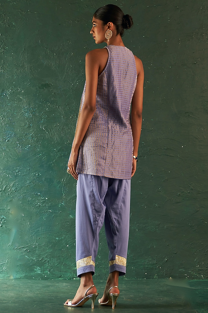 Lavender Silk Tissue Gota Striped Kurta Set by Charkhee at Pernia's Pop Up Shop