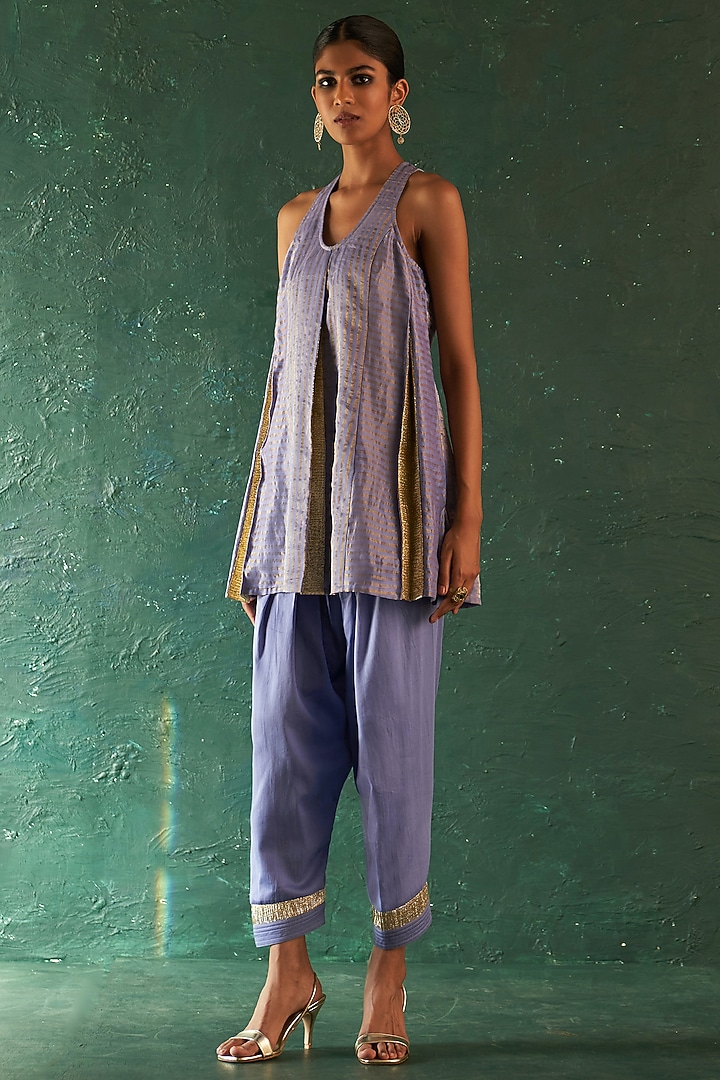 Lavender Silk Tissue Gota Striped Kurta Set by Charkhee at Pernia's Pop Up Shop