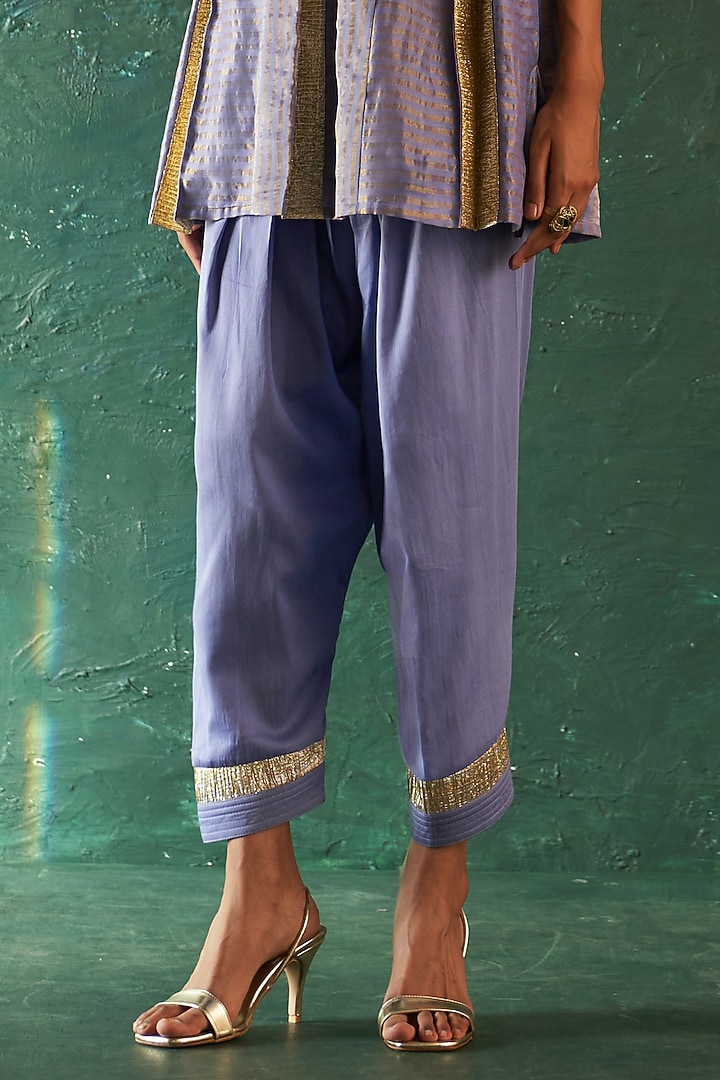 Lavender Silk Tissue Gota Striped Kurta Set by Charkhee at Pernia's Pop Up Shop