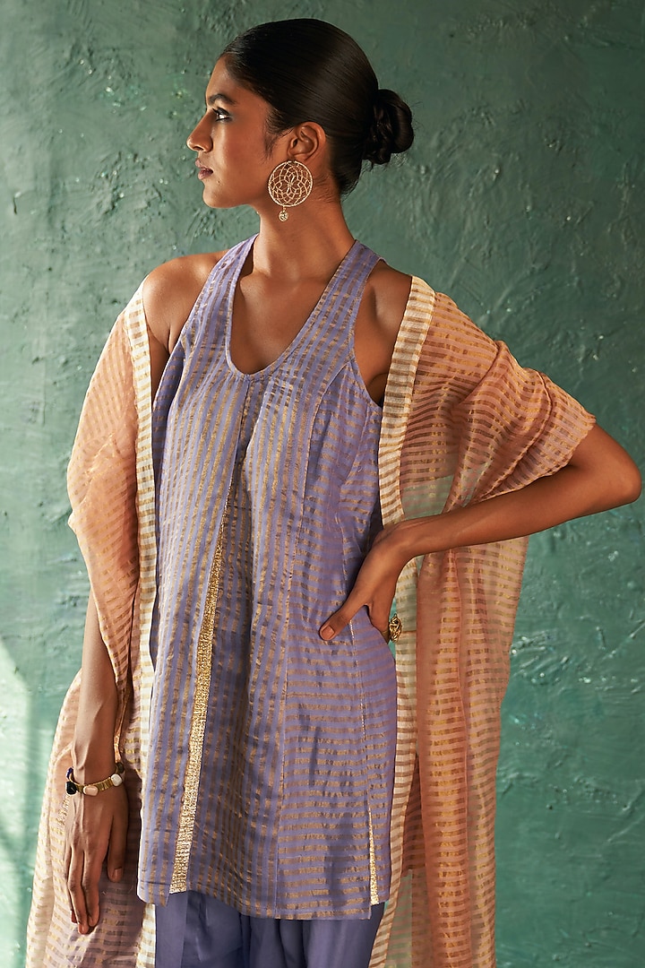 Lavender Silk Tissue Gota Striped Kurta Set by Charkhee at Pernia's Pop Up Shop