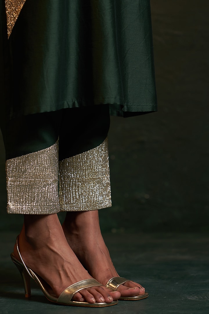 Deep Green Chanderi Gota A-Line Kurta Set by Charkhee at Pernia's Pop Up Shop