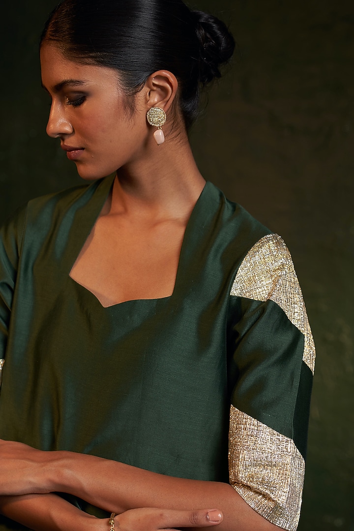Deep Green Chanderi Gota A-Line Kurta Set by Charkhee at Pernia's Pop Up Shop
