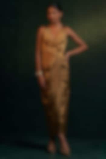 Gold Silk Tissue Draped Dress by Charkhee