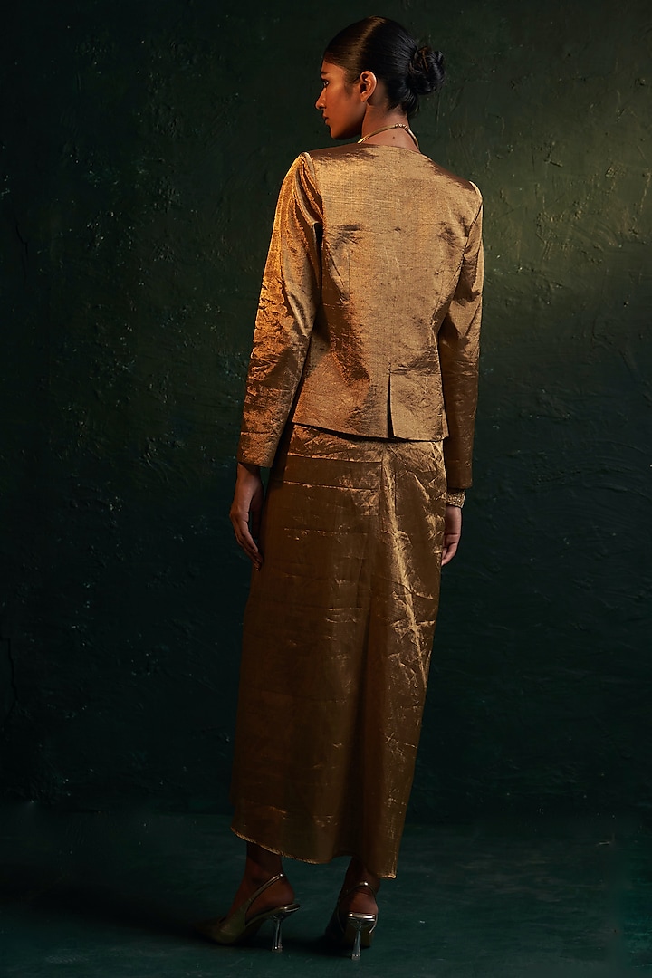 Gold Silk Tissue Draped Jacket Cocktail Dress by Charkhee at Pernia's Pop Up Shop