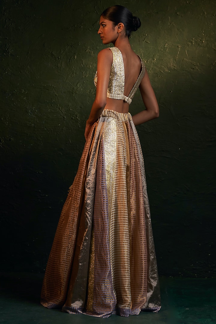 Multi-Colored Silk Tissue Gota Embroidered Wedding Lehenga Set by Charkhee at Pernia's Pop Up Shop