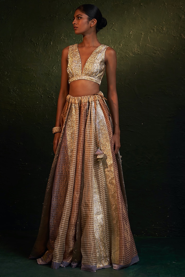 Multi-Colored Silk Tissue Gota Jacket Wedding Lehenga Set by Charkhee at Pernia's Pop Up Shop