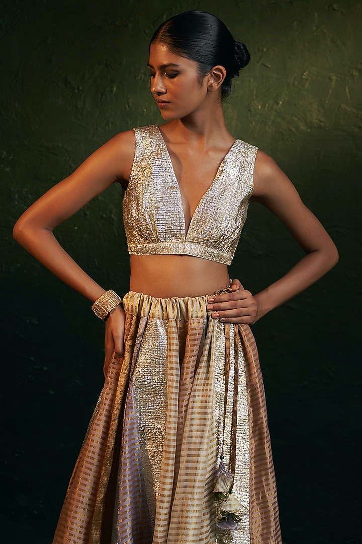Multi-Colored Silk Tissue Gota Jacket Wedding Lehenga Set by Charkhee at Pernia's Pop Up Shop