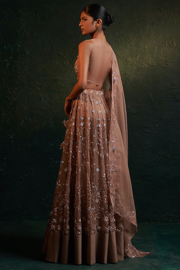 Brown Organza Tassel Embroidered Wedding Lehenga Set by Charkhee at Pernia's Pop Up Shop