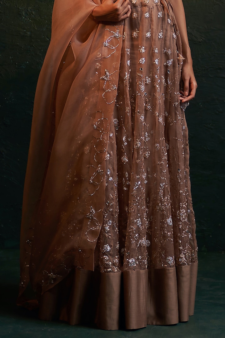 Brown Organza Tassel Embroidered Wedding Lehenga Set by Charkhee at Pernia's Pop Up Shop