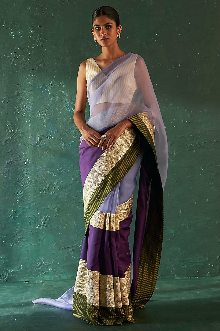 Purple Organza & Chanderi Gota Saree Set  by Charkhee at Pernia's Pop Up Shop