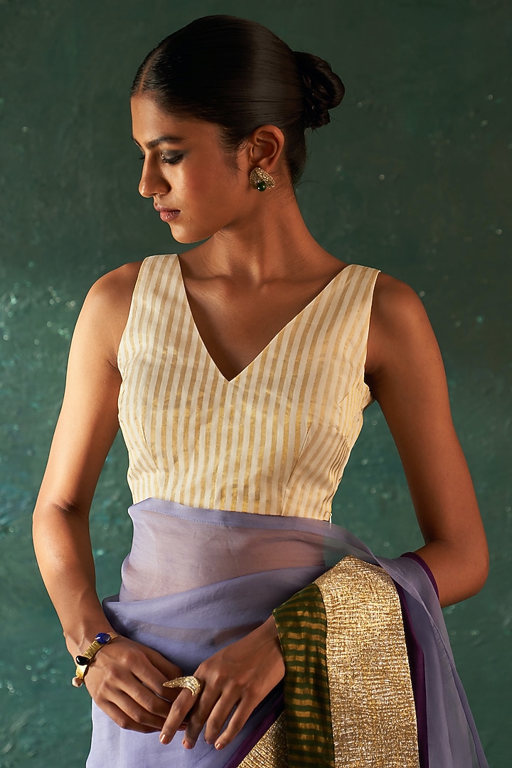 Purple Organza & Chanderi Gota Wedding Saree Set by Charkhee at Pernia's Pop Up Shop