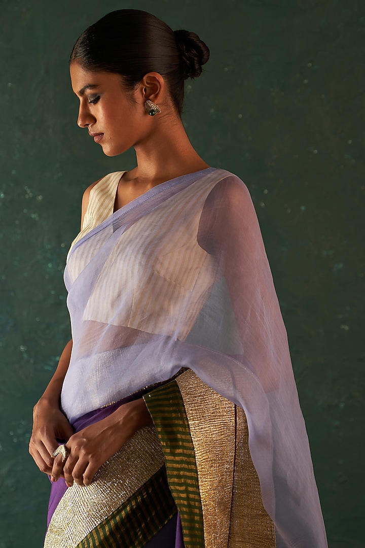 Purple Organza & Chanderi Gota Wedding Saree Set by Charkhee at Pernia's Pop Up Shop