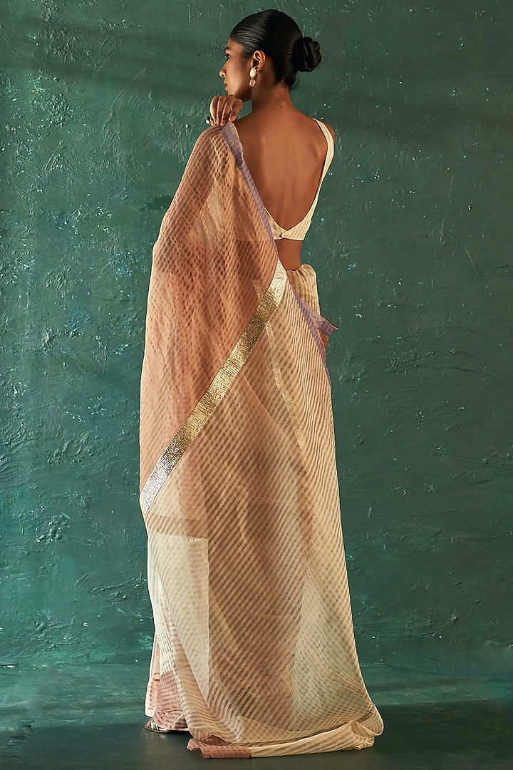 Rose Pink & White Silk Tissue Gota Wedding Saree Set by Charkhee at Pernia's Pop Up Shop