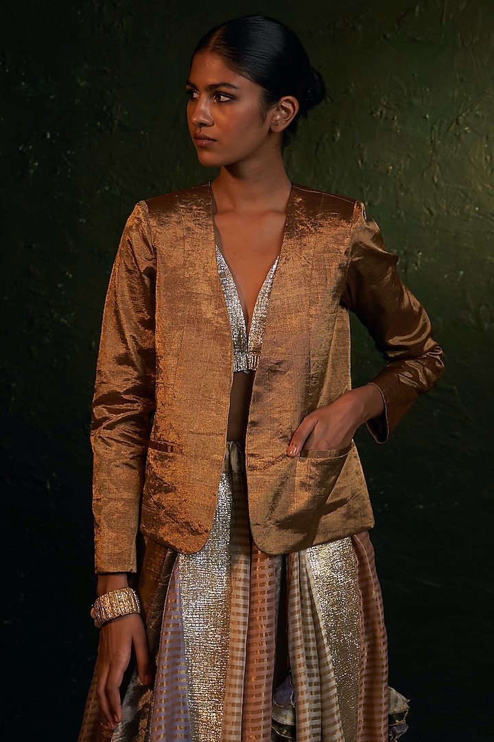 Gold Silk Tissue Jacket by Charkhee