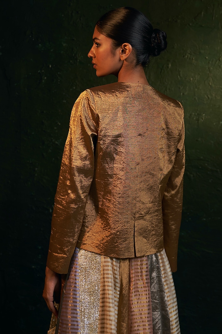 Gold Silk Tissue Jacket by Charkhee at Pernia's Pop Up Shop