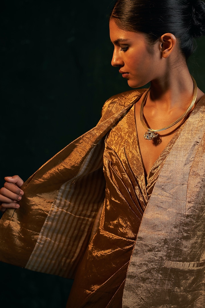 Gold Silk Tissue Jacket by Charkhee at Pernia's Pop Up Shop